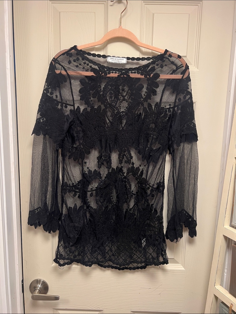 Sheer Black Floral Lace Tunic Top - Elegant Women's Overlay